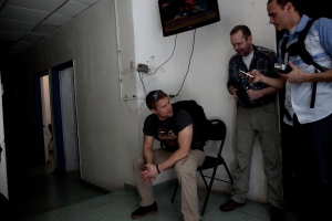 Chet Thomas (right), Darrin Fletcher (middle), and Tim Ballard (left) at Haitian Child Protection Brigade office prior to jump. 2014. 